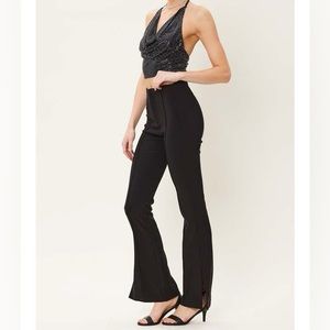NWT Idem Ditto Silas Side Slit Black Flare Trouser Pant
